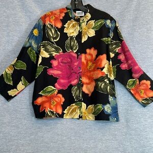 CHICO’S Tropical Travel Cruise Vacation Linen Blend Button Up Shirt/Jacket